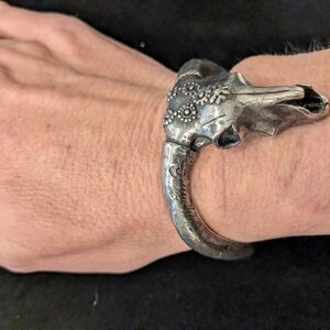 Silver Skull Bangle Bracelet